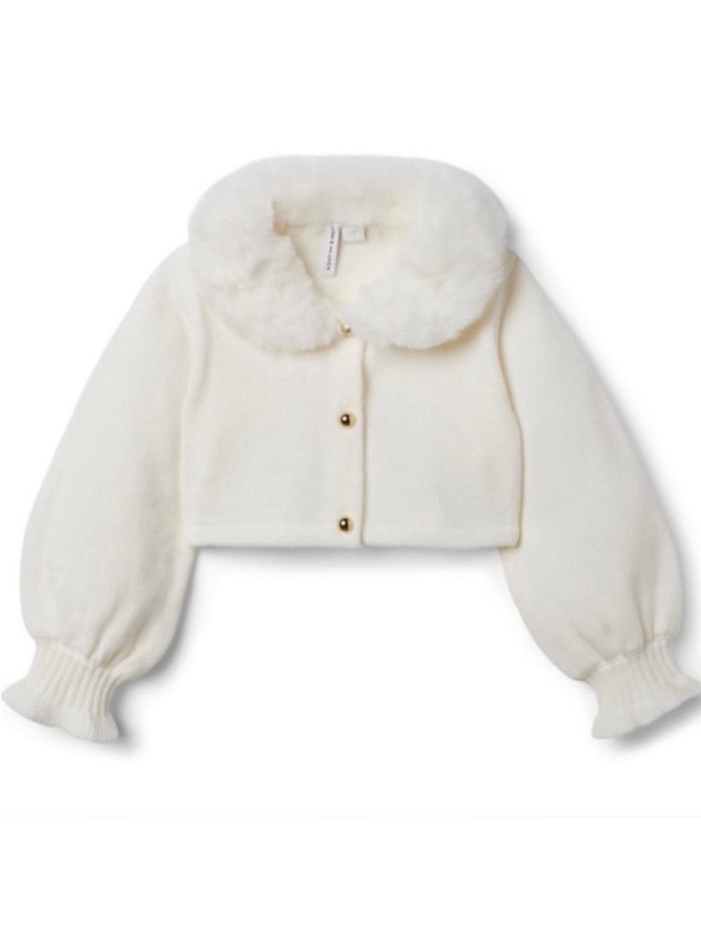 Janie and Jack Ivory Faux-Fur Collar Cropped Cardigan